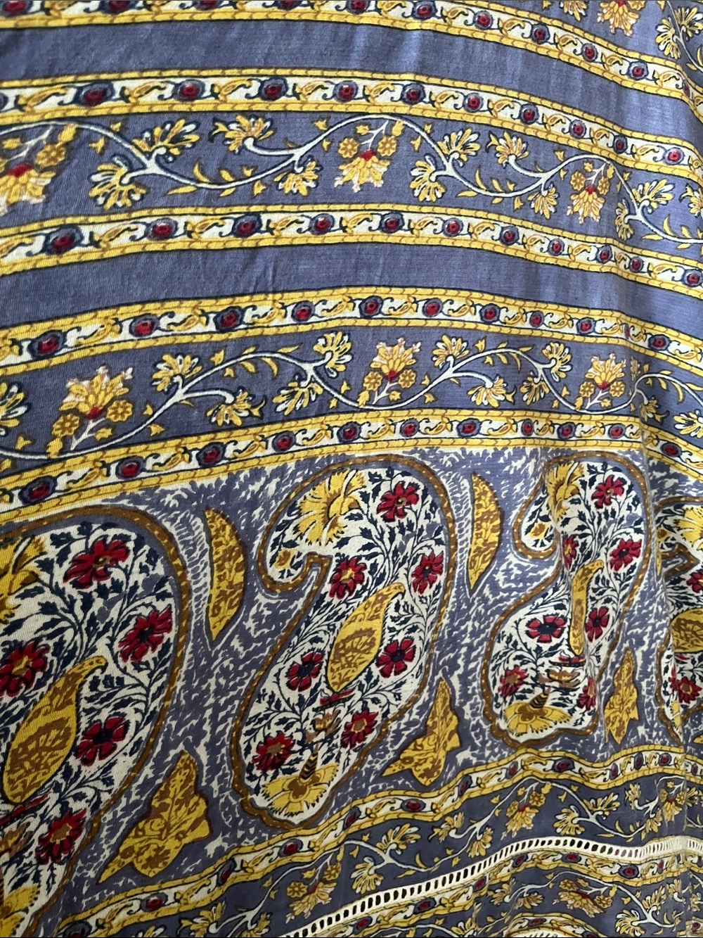 LUCKY BRAND Boho Handkerchief Cotton Blend Midi Dress in Blue & Gold Size XS - Picture 4 of 10